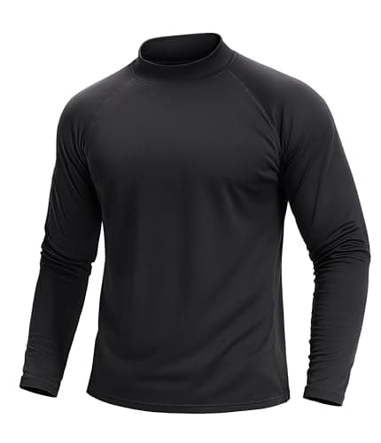 TACVASEN Sous-vêtements thermiques pour homme - Chemise à manches longues - Col roulé - Doublure en micro polaire - Évacuation de l'humidité - Haut athlétique d'hiver - Noir L