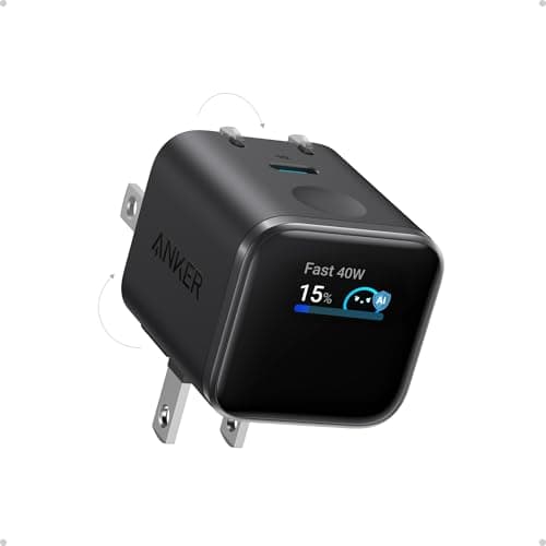 Chargeur Anker Nano USB C, bloc de chargeur USB C 45 W avec écran intelligent, prise pliable à 180 °, reconnaissance intelligente, mode d'entretien intégré, pour iPhone 17/16/15...