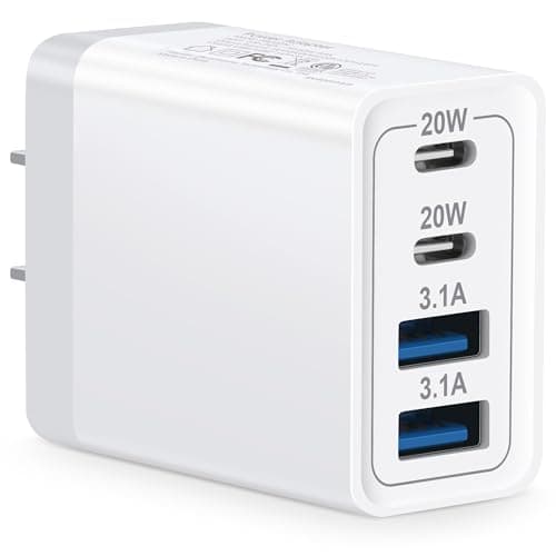 Chargeur mural USB C, 40 W 4 ports charge rapide PD double bloc de chargeur USB-C + 2 prises murales USB brique multiport pour iPhone...