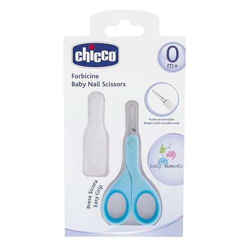 Chicco Nail Scissors for Babies and Children, Stainless Steel Baby Scissors with Curved Blades and Rounded Tips, Protective Case, Non-Slip Rubber...