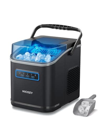 Hicozy Clear View Ice Maker Countertop, Self-Cleaning Ice Machine with Ambient Lights, Ice in 6Mins, 26 lbs/Day, 2 Sizes of Bullet Ice for...