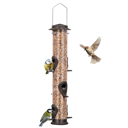 ERYTLLY Metal Bird Feeders - Tube Feeder for Wild Birds, 1.4mm Thick Transparent Tube, Squirrel Proof Hanger