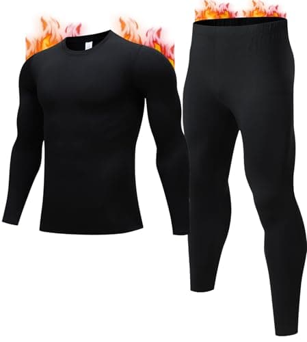 JZCreater Sous-vêtements Thermiques pour Hommes, Ensemble de sous-vêtements Thermiques Longs pour Hommes, Couche de Base doublée en Polaire pour Temps Froid, Noir, Moyen