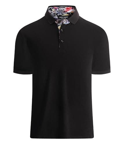 ALEX VANDO Mens Polo Shirts Short Sleeve Regular Fit Fashion Designed Shirt,Black,L