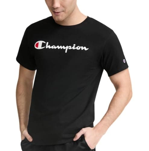 T-shirt à manches courtes Champion Classic Script Graphic pour hommes, coupe standard, logo script, disponible en standard et grand et grand, noir - Classic Script...