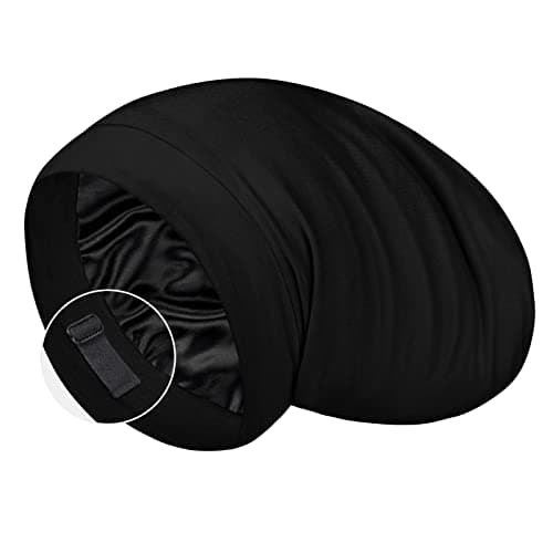 LULUSILK Bonnet de nuit doublé en soie de mûrier 100 % pour dormir, fini les cheveux crépus et emmêlés, reste en place toute la nuit, enveloppement de cheveux en soie réglable pour...