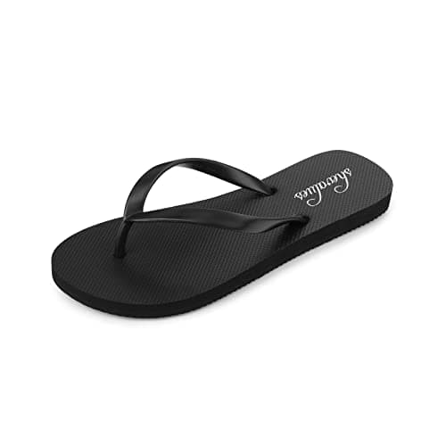 shevalues Tongs fines pour femme, chaussures de plage en caoutchouc, sandales basiques, noir, 39, (taille 8-8,5)