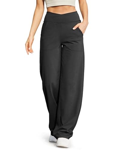 G4Free Pantalon à jambes larges pour femmes, robe évasée, pantalon de yoga avec poches, extensible, pantalon de travail décontracté (noir,...