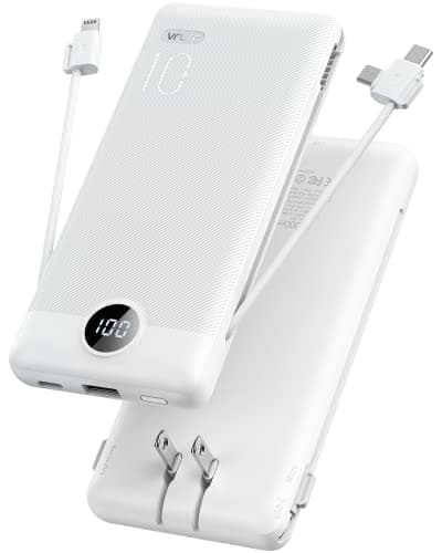 Portable Charger for iPhone, 10000mAh Power Bank with Built-in Cables & AC Wall Plug, USB C Phone Charger 5 Output External Battery Pack Compatible...