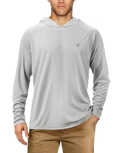 Roadbox Chemises de protection solaire UV UPF 50+ pour hommes, sweat à capuche de pêche à manches longues à séchage rapide, protections contre les éruptions cutanées pour la natation, la randonnée, la course à pied, gris