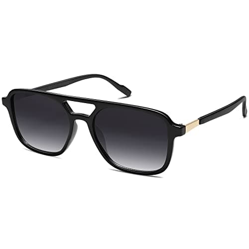 SOJOS Lunettes de soleil aviateur rétro pour femmes et hommes, lunettes de soleil rectangulaires tendance pour hommes et femmes SJ2202, monture noire, verres gris