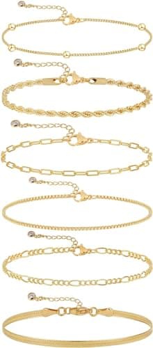 JECOMY Bracelets en or pour femmes Ensembles de bracelets à chaîne en or pour femmes Plaqué or 14 carats Bracelets à trombones à maillons délicats Cuba Empilables en métal en couches...