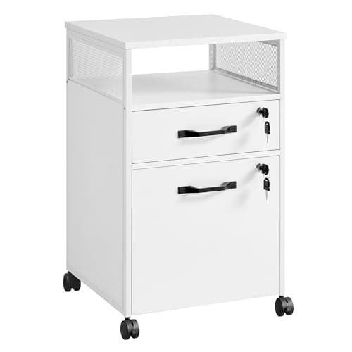VASAGLE File Cabinet, Mobile Filing Cabinet with Wheels, 2 Lockable Drawers, Open Shelf, for A4, Letter Size, Hanging File Folders, Cloud White...
