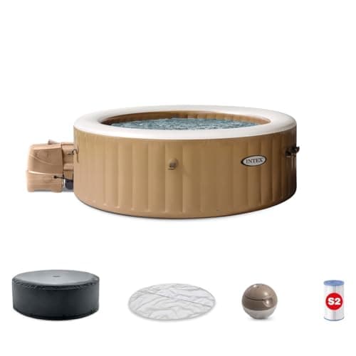 INTEX 28427EH PureSpa Bubble Massage Spa Set Outdoor Inflatable Portable Hot Tub, Includes Energy Efficient Spa Cover, Saltwater System Ready, 6...