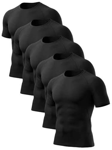 Mexholin Lot de 5 chemises de compression à manches courtes pour homme, séchage rapide, évacuant l'humidité, pour la course à pied, l'entraînement, 5 noir S