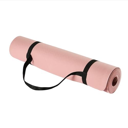 Amazon Basics Tapis de yoga d'exercice en TPE de 0,6 cm d'épaisseur avec sangle de transport, Rose