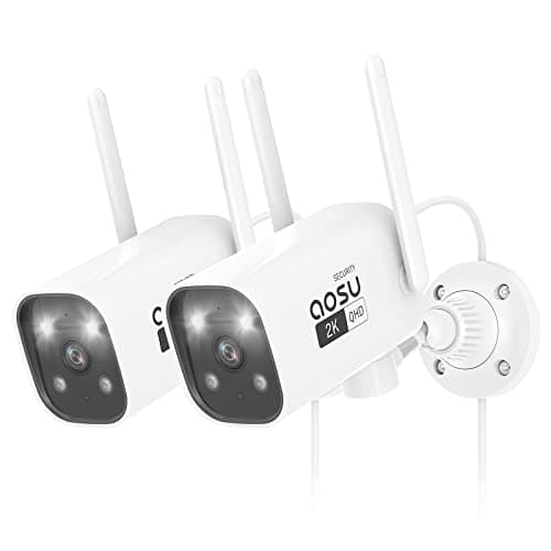 Caméra de sécurité AOSU 2K extérieure avec vision nocturne couleur, pack de 2 caméras de sécurité domestiques filaires prenant en charge l'enregistrement 24h/24 et 7j/7, suivi automatique, changeur de voix, 2...