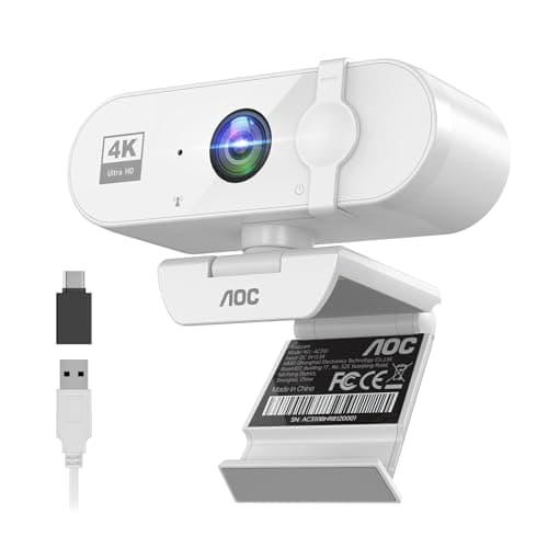Webcam AOC 4k pour PC avec microphone, caméra d'ordinateur avec suppression du bruit, couverture de confidentialité, FOV 99°, webcam USB Plug & Play pour le streaming,...