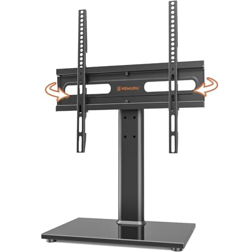 Universal Swivel TV Stand - Table Top TV Stand for 27-60 inch LCD LED TVs - Height Adjustable TV Base Stand with Tempered Glass Base & Wire...