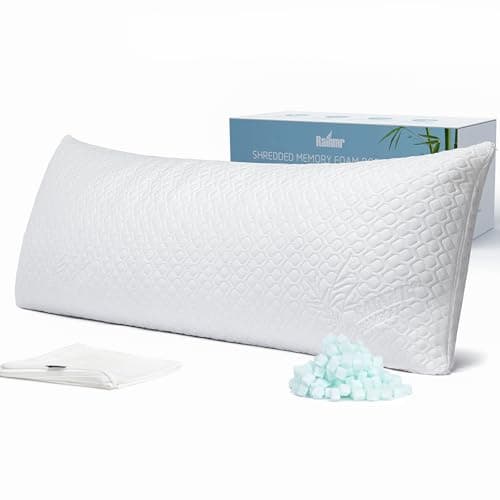 Shredded Memory Foam Full Body Pillow – Cooling Huggable Long Pillow for Body Relief - with Soft Zippered Washable Cover，20 x 54 inches (137x50cm)