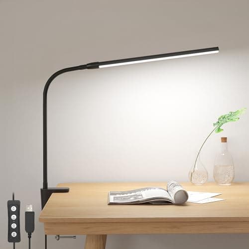 Lampe de bureau à pince Lepro, lampe de lecture LED, lampe à pince USB à intensité variable avec 3 modes de couleur, 10 luminosité, lampe de table à col de cygne flexible réglable pour...