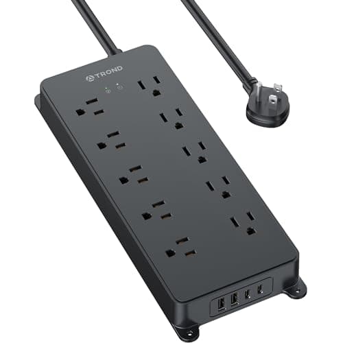 TROND Surge Protector Power Bar with 2 USB C, 4000 Joules, ETL Listed, 10 Widely Spaced Outlets, 5ft Flat Plug Extension Cord Indoor, Wall...