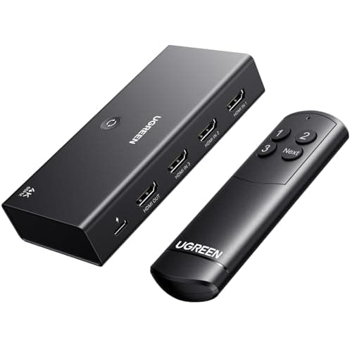 Commutateur HDMI UGREEN 3 en 1 sortie 4K à 60 Hz, sélecteur de commutateur 4K UHD HDMI 2.0 avec prise en charge à distance 3D HDR Dolby Atmos HDCP2.2 Compatible avec PS5/4/3...