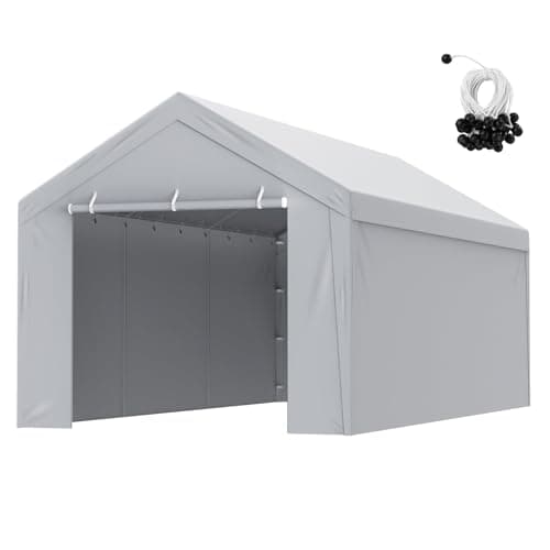 VEVOR Auvent de rechange pour abri d'auto + paroi latérale 3 x 6 m, bâche d'abri de tente de garage robuste, imperméable et protégée contre les UV, installation facile...