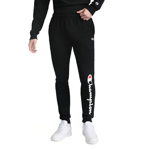 Champion Men's Fleece Joggers, Sweatpants, Standard Fit, Midweight, Script & C Logo, Available in Regular and Big & Tall, Black - Classic Script...
