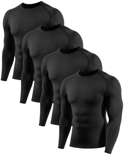 Mexholin 4 Pack Chemise de Compression Hommes Chemises de Compression à Manches Longues pour Hommes Chemises de Sport à Séchage Rapide Couche de Base de Course T-Shirts Rash Guard...