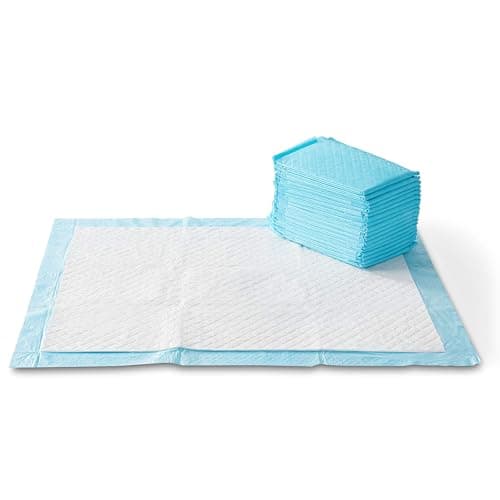 Amazon Basics Coussinets absorbants pour chiots X-Large, anti-fuite, séchage rapide, 28 x 34 pouces, paquet de 50, bleu et blanc