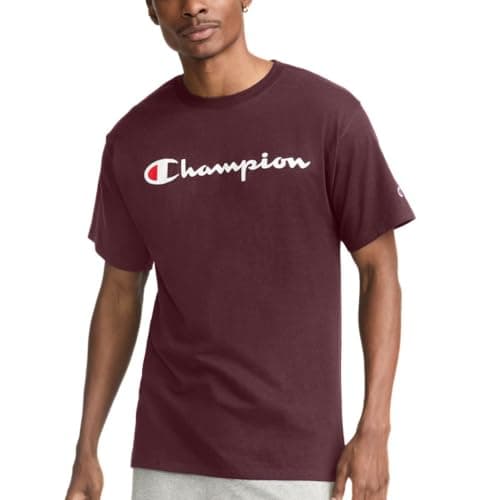 Champion Mens T-Shirt, Classic Cotton Tee, Crewneck Tee, Men's Mid-Weight T-Shirt, Script Logo, Maroon-y07718, X-Large