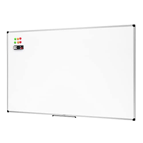 Amazon Basics Large Magnetic Dry Erase Whiteboard with Pen Tray for School, Classroom, Office & Home , 89.92 cm x 59.94 cm, Aluminum frame