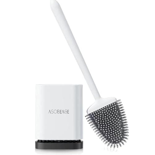 Brosse de toilette ASOBEAGE Deep Cleaner : Brosse de toilette en silicone avec long manche en plastique antidérapant et poils flexibles, Qui...