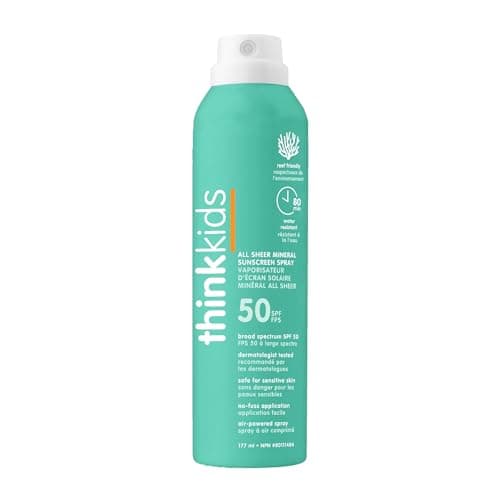 Spray de protection solaire pour enfants Thinksport, protection solaire minérale entièrement transparente SPF 50, 6 fl oz, protection solaire transparente résistante à l'eau pour bébés et tout-petits, oxyde de zinc naturel...