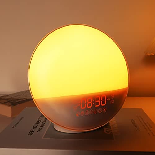 Sunrise Alarm Clock for Heavy Sleepers, Wake Up Light with Sunrise/Sunset Simulation, Dual Alarms & Natural Sounds, Snooze & Sleep Aid, FM Radio, 7...