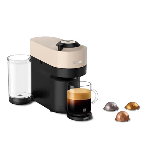 Machine à café et expresso Nespresso Vertuo Pop+ à portion individuelle par De Longhi, beige sable