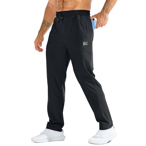 BROKIG Men's LightArmor Workout Sweatpants with Zip Pocket,UPF 50+ Stretch Joggers Men Track Pants for Gym Jogging(Black,Large)