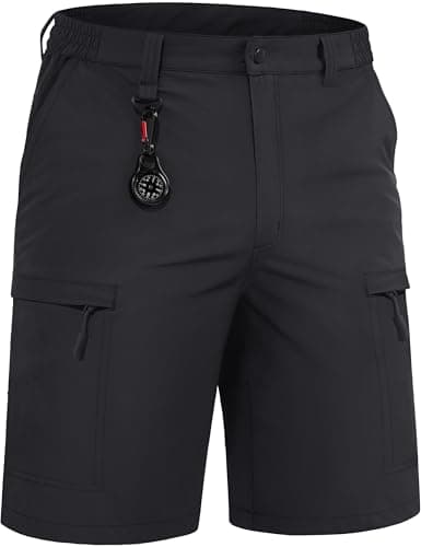 TACVASEN Short cargo de randonnée pour hommes, séchage rapide, léger, pêche, golf, décontracté, avec plusieurs poches, anneau en D, noir, 36
