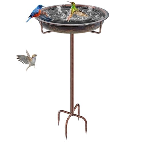 Metal Bird Bath for Outside Garden Birdbath Bowl, 36.2" Height Freestanding Bird Feeders for Outdoors with 4 Prongs Base Stake, Standing...