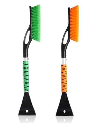 Lot de 2 brosses à neige et grattoir à glace pour voiture de 68,6 cm, grattoir à glace amovible sans rayures avec poignée ergonomique en mousse, outil de déneigement d'hiver pour pare-brise de voiture