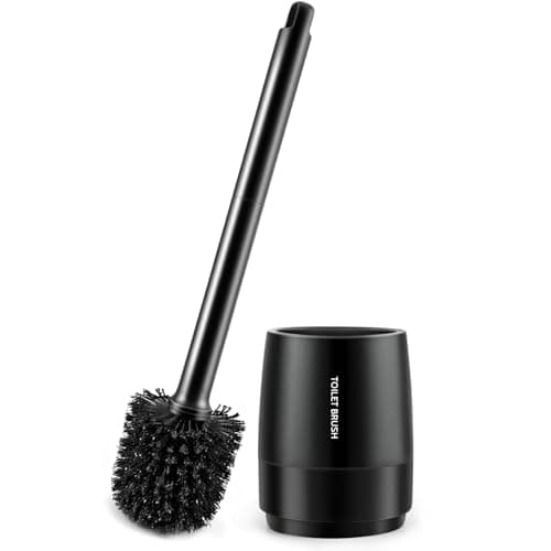 Brosse de toilette Brosse de nettoyage de cuvette de toilette et support avec poils de récurage denses et durables Épurateur de toilette noir pour chauve-souris...