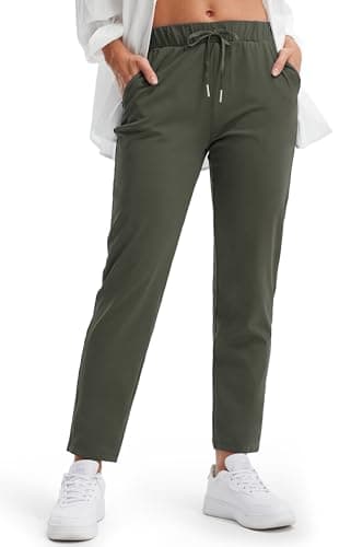 Libin Pantalon de golf extensible dans 4 directions pour femme, 7/8 cheville, pantalon de survêtement décontracté, pantalon de travail avec poches pour le yoga, l'athlétisme, le salon, les voyages, vert olive, M