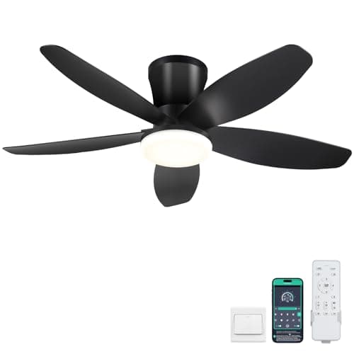 Ceiling Fans with Lights-36 Low Profile Ceiling Fan with Light and Remote/APP Control,Flush Mount,DC Reversible,LED Dimmable Black Ceiling Fans for...