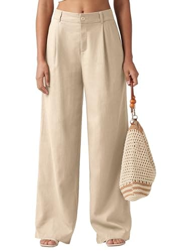 Willit Pantalon en lin pour femme - Jambe large - Pantalon de travail décontracté avec poches - 78,7 cm - Kaki XL