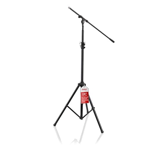 Support de microphone robuste Pyle avec bras de perche – Hauteur réglable de 51 à 78 po, perche télescopique de 29,5 po, adaptateur de 5/8 po, support de micro de studio et de scène