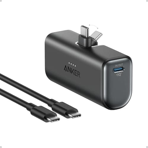 ANKER Nano Power Bank with Built-in USB-C Connector, 5,000mAh Portable Charger 22.5W, for iPhone 16/15 Series, Samsung, iPad Pro/Air, and More