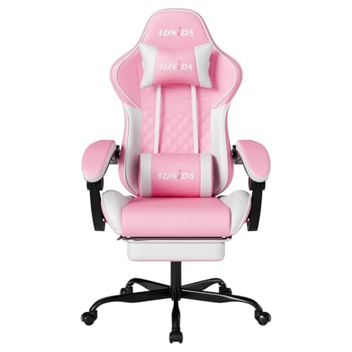 SUKIDA Chaise de jeu rose Chaise de joueur de massage Taille au choix des joueurs adultes Cool Big People, Chaise de jeu ergonomique pour jeu vidéo PC avec repose-pieds, Racing...