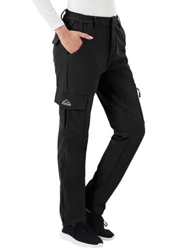 BGOWATU Pantalon de randonnée pour ski de neige pour femme, imperméable, coupe-vent, doublure polaire, chaud, isolé, cargo, noir, taille XXL