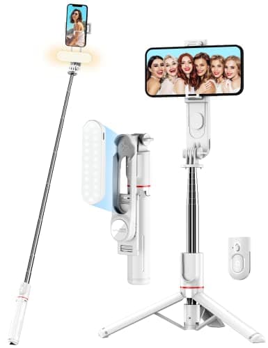 Stable Selfie Stick Tripod with Fill Light, 44 Inch Extendable Selfie Stick with Wireless Remote and Tripod Stand 360 Rotation for iPhone...